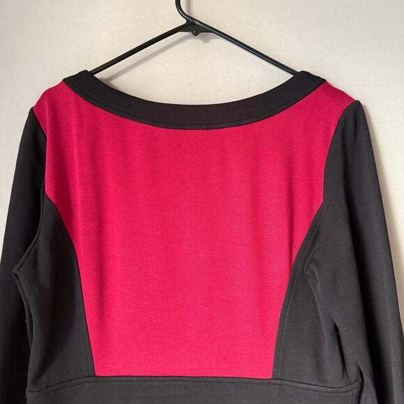 Maggy London Women Colorblock Sheath Dress Black Red 3/4 Sleeve Size 16 - Picture 6 of 7